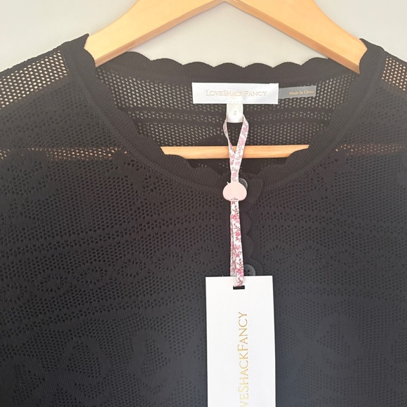 NWT Loveshackfancy Gretta Pointelle Knit Bow Cardigan Black | S - Picture 14 of 14